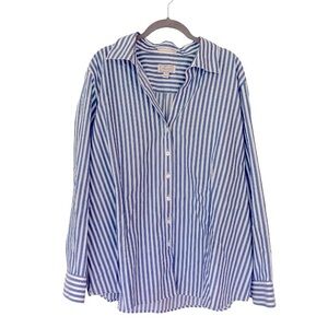 NWOT Foxcroft Blue & White 100% Cotton Top Sz:XXL